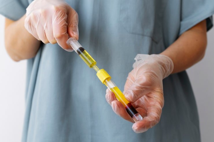 healthcare professional holding vial injection front view 23 2149404763