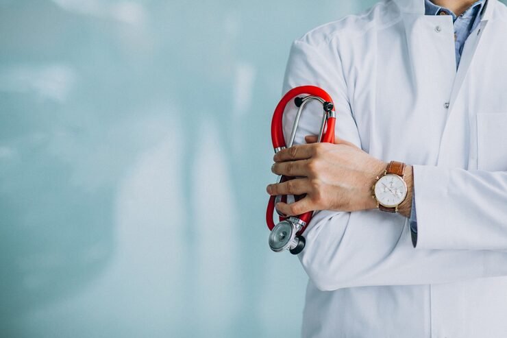 young handsome physician medical robe with stethoscope 1303 17818